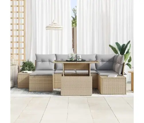 7 Daļu Dārza Dīvānu Komplekts Ar Spilveniem Bēšā Poliestera Rotangpalma Vidaxl