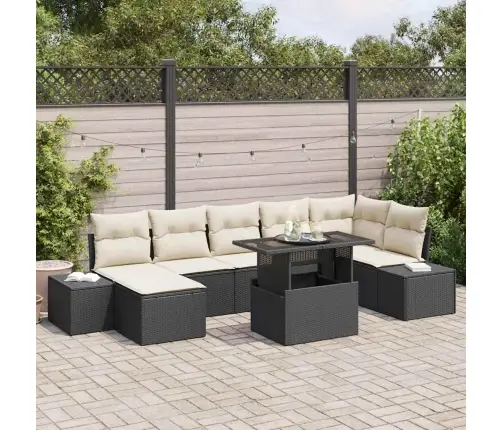 Sodo Sofų Rinkinys Su Saugykla 8 Pcs Juoda Poli Ratanas