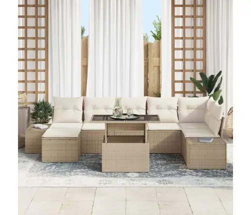 8 Daļu Dārza Dīvānu Komplekts Ar Spilveniem Bēšs Poliratanā Vidaxl