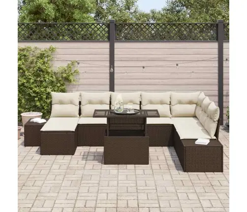 9 Daļu Dārza Dīvānu Komplekts Ar Spilveniem Brūnā Poliratanā Vidaxl