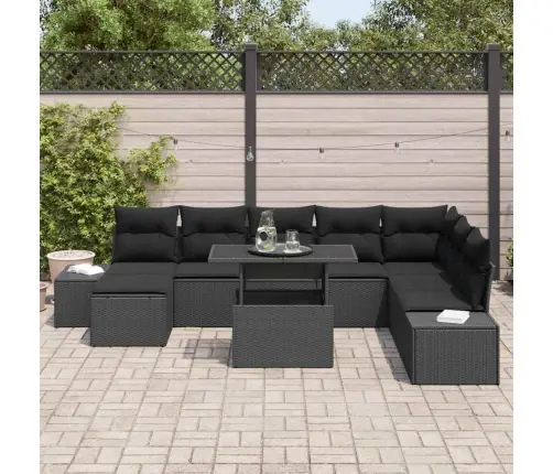 Sodo Sofų Rinkinys Su Saugykla 9 Pcs Juoda Poli Ratanas