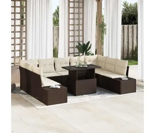 10 Gabalu Dārza Dīvānu Komplekts Ar Spilveniem Brūnā Poliratanā Vidaxl