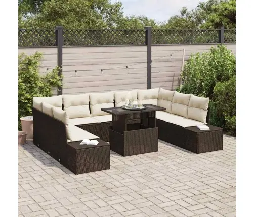 10 Gabalu Dārza Dīvānu Komplekts Ar Spilveniem Brūnā Poliratanā Vidaxl