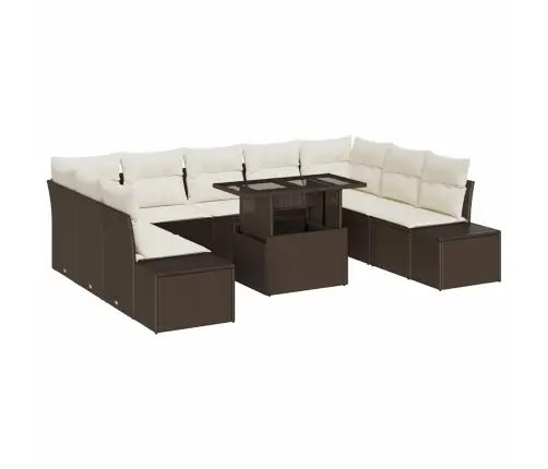 10 Gabalu Dārza Dīvānu Komplekts Ar Spilveniem Brūnā Poliratanā Vidaxl