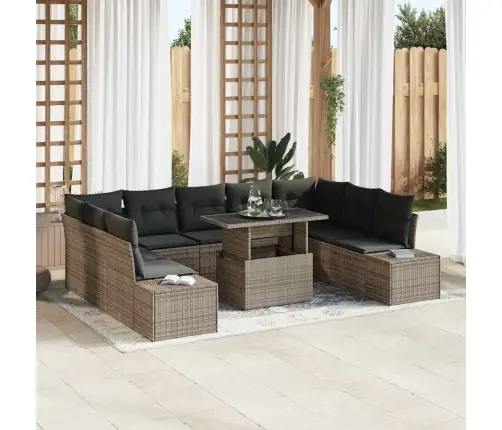 10 Gabalu Dārza Dīvānu Komplekts Ar Spilveniem Pelēks Poli Rotangpalma Vidaxl