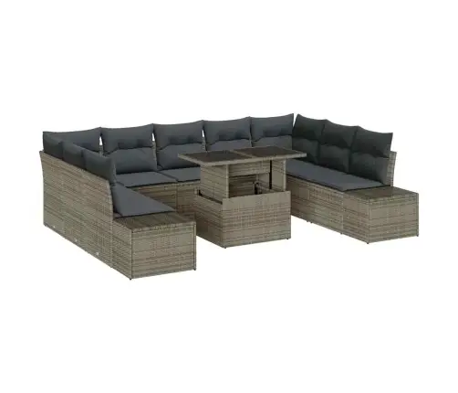 10 Gabalu Dārza Dīvānu Komplekts Ar Spilveniem Pelēks Poli Rotangpalma Vidaxl