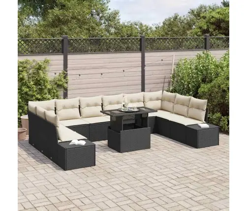 11 Daļu Dārza Dīvānu Komplekts Ar Spilveniem Melnā Poliratanā Vidaxl