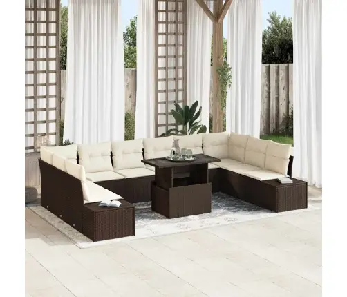 11 Daļu Dārza Dīvānu Komplekts Ar Spilveniem Brūnā Poliratanā Vidaxl