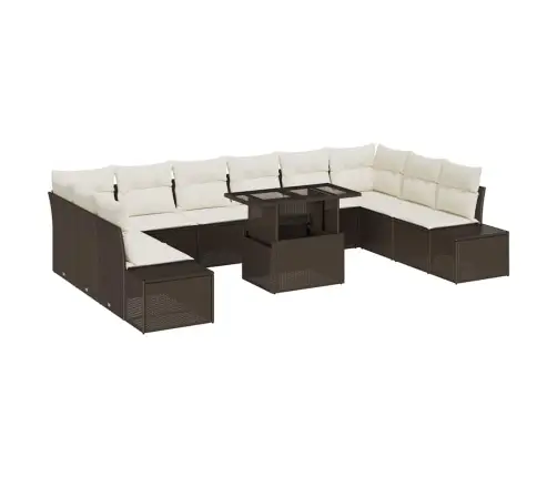 11 Daļu Dārza Dīvānu Komplekts Ar Spilveniem Brūnā Poliratanā Vidaxl