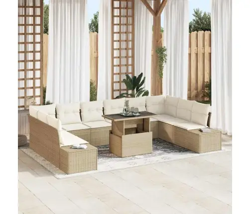 Sodo Sofų Rinkinys Su Saugykla 11 Pcs Smėlio Poli Ratanas