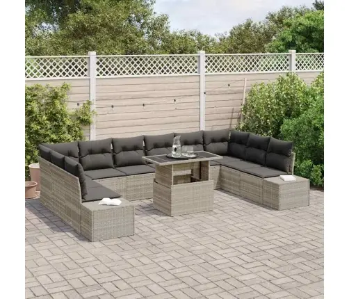 11 Daļu Dārza Dīvāna Komplekts Ar Spilveniem Gaiši Pelēks Poliratanā Vidaxl