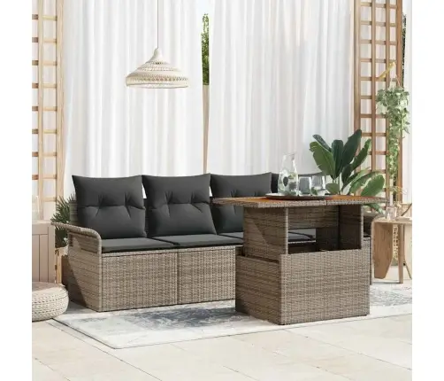 Sodo Sofų Rinkinys Su Saugykla 5 Pcs Pilka Poli Ratanas