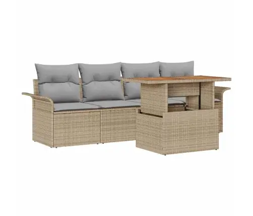 5 Gabalu Dārza Dīvānu Komplekts Ar Spilveniem Bēšs Polirattan Vidaxl