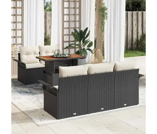 6 Daļu Dārza Dīvānu Komplekts Ar Spilveniem Melnā Poli Rotangpalma Vidaxl