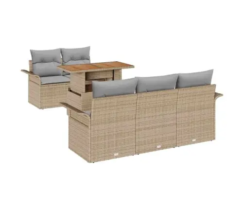 6 Daļu Dārza Dīvānu Komplekts Ar Spilveniem Bēšs Poli Rotangpalma Vidaxl