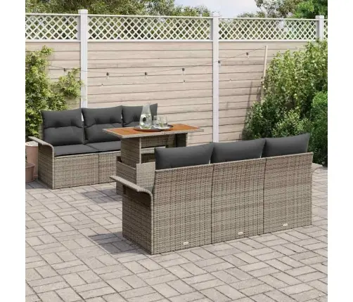 7 Daļu Dārza Dīvānu Komplekts Ar Spilveniem Pelēkā Poli Rotangpalma Vidaxl