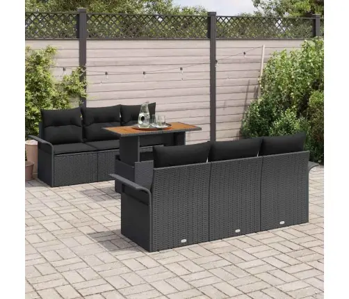 Sodo Sofų Rinkinys Su Saugykla 7 Pcs Juoda Poli Ratanas