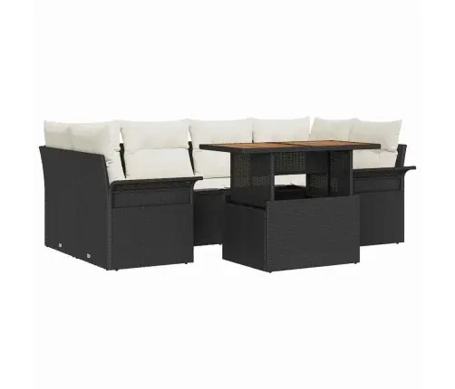 7 Gabalu Dārza Dīvānu Komplekts Ar Spilveniem Melnā Poli Rotangpalma Vidaxl