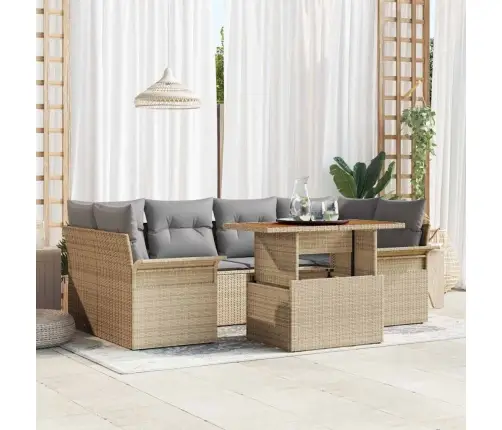 Sodo Sofų Rinkinys Su Saugykla 7 Pcs Smėlio Poli Ratanas