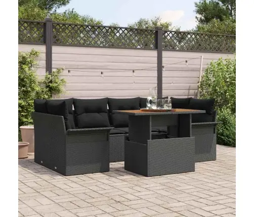 7 Daļu Dārza Dīvānu Komplekts Ar Spilveniem Melns Poli Rotangpalma Vidaxl