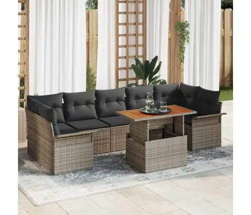 8 Daļu Dārza Dīvānu Komplekts Ar Spilveniem Pelēka Poli Rotangpalma Vidaxl