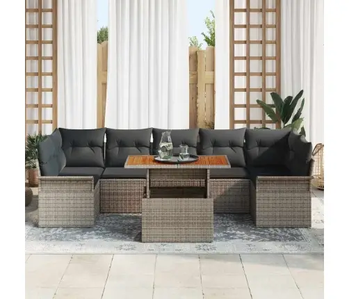 8 Daļu Dārza Dīvānu Komplekts Ar Spilveniem Pelēka Poli Rotangpalma Vidaxl