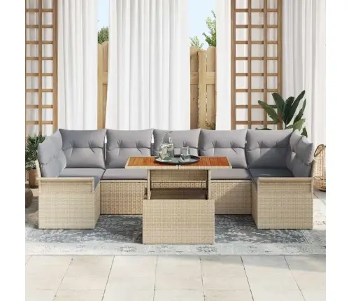 8 Daļu Dārza Dīvānu Komplekts Ar Spilveniem Bēšs Poli Rotangpalma Vidaxl