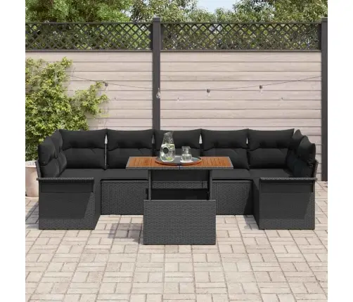 8 Gabalu Dārza Dīvānu Komplekts Ar Spilveniem Melnā Poli Rotangpalma Vidaxl