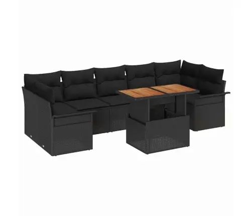 8 Gabalu Dārza Dīvānu Komplekts Ar Spilveniem Melnā Poli Rotangpalma Vidaxl