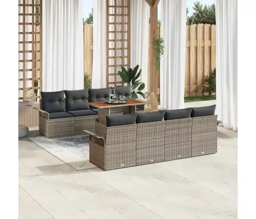 Sodo Sofų Rinkinys Su Saugykla 9 Pcs Pilka Poli Ratanas
