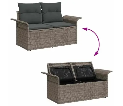 Sodo Sofų Rinkinys Su Saugykla 9 Pcs Pilka Poli Ratanas