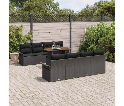 Sodo Sofų Rinkinys Su Saugykla 9 Pcs Juoda Poli Ratanas