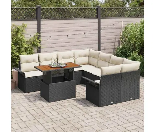 Sodo Sofų Rinkinys Su Saugykla 9 Pcs Juoda Poli Ratanas