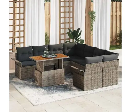 9 Gabalu Dārza Dīvānu Komplekts Ar Spilveniem Pelēks Polirotangs Vidaxl