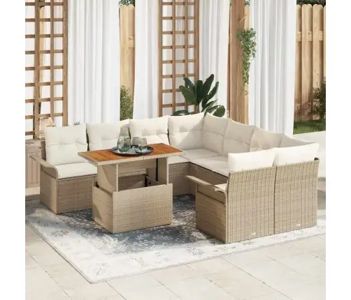 Sodo Sofų Rinkinys Su Saugykla 9 Pcs Smėlio Poli Ratanas