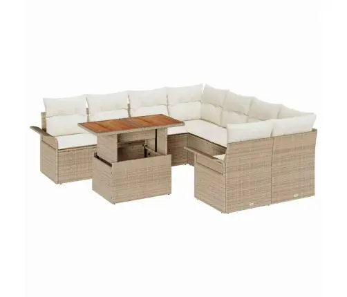 Sodo Sofų Rinkinys Su Saugykla 9 Pcs Smėlio Poli Ratanas