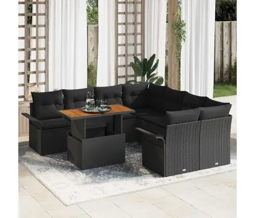 9 Gabalu Dārza Dīvānu Komplekts Ar Spilveniem Melnā Poli Rotangpalmas Vidaxl