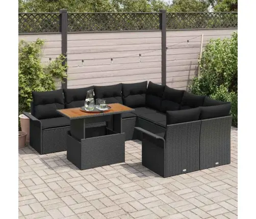9 Gabalu Dārza Dīvānu Komplekts Ar Spilveniem Melnā Poli Rotangpalmas Vidaxl