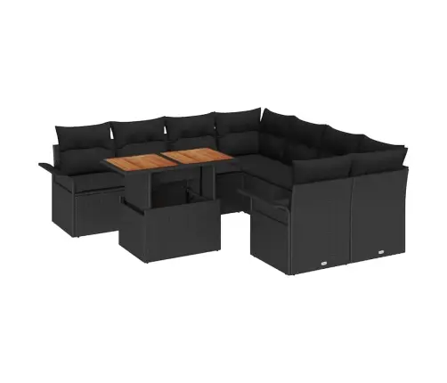 9 Gabalu Dārza Dīvānu Komplekts Ar Spilveniem Melnā Poli Rotangpalmas Vidaxl