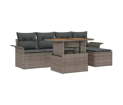 6 Daļu Dārza Dīvānu Komplekts Ar Spilveniem Pelēks Poli Rotangpalma Vidaxl