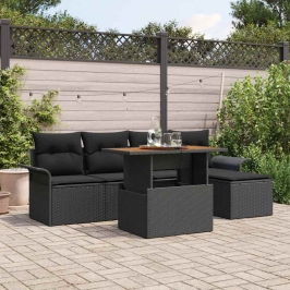 Sodo Sofų Rinkinys Su Saugykla 6 Pcs Juoda Poli Ratanas
