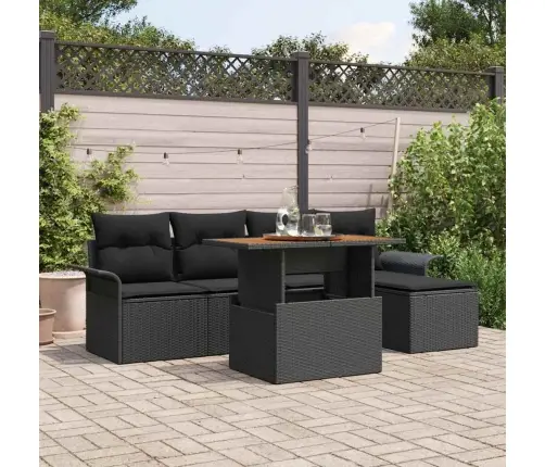 Sodo Sofų Rinkinys Su Saugykla 6 Pcs Juoda Poli Ratanas