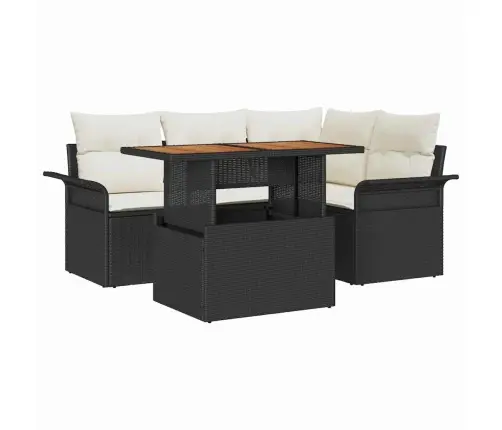 5 Gabalu Dārza Dīvānu Komplekts Ar Spilveniem Melns Poli Rotangpalma Vidaxl