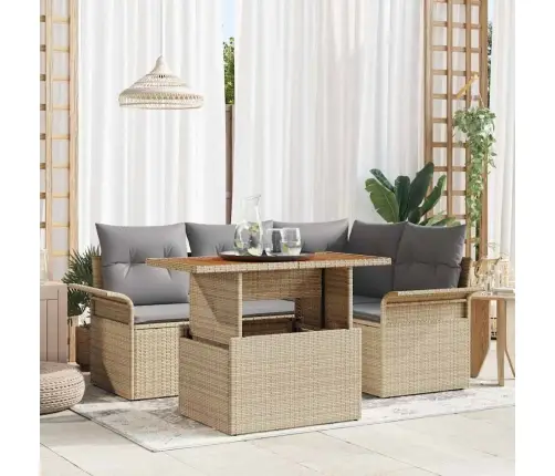 Dārza Dīvānu Komplekts 5 Pcs Bēša Poliūtu Rotangpalma Vidaxl