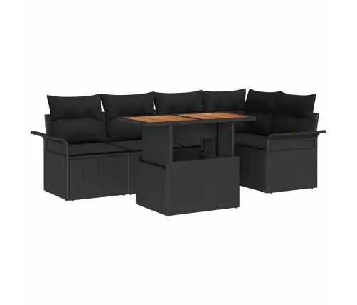 Sodo Sofų Rinkinys Su Saugykla 6 Pcs Juoda Poli Ratanas