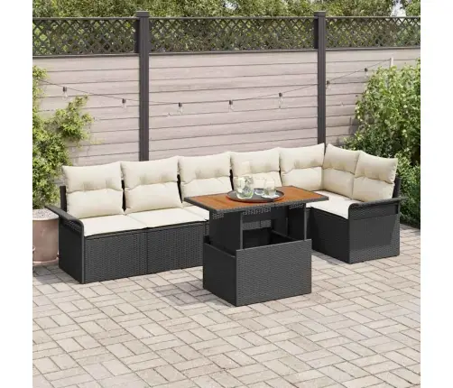 7 Sēdvietu Dārza Dīvānu Komplekts Ar Spilveniem Melns Poli Rotangpalma Vidaxl