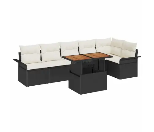 7 Sēdvietu Dārza Dīvānu Komplekts Ar Spilveniem Melns Poli Rotangpalma Vidaxl