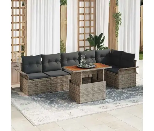 Sodo Sofų Rinkinys Su Saugykla 7 Pcs Pilka Poli Ratanas