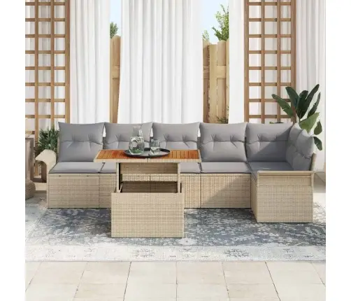 7 Gabalu Dārza Dīvānu Komplekts Ar Spilveniem Bēšs Poli Rotangpalma Vidaxl