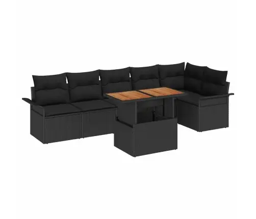 7 Gabalu Dārza Dīvānu Komplekts Ar Spilveniem Melna Polirasas Vidaxl